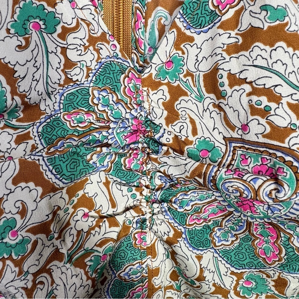 VERONICA BEARD Henrieta Ruched Paisley-print Stretch Silk Blouse Size 6 - Picture 8 of 14